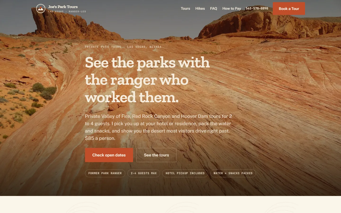Private park tours website for Joe's Las Vegas Park Tours, designed by Las Vegas web designer Will C.