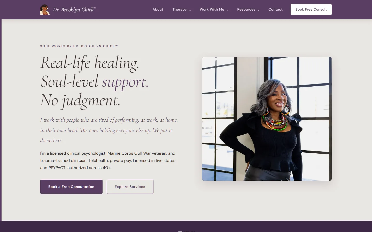 Psychologist private-practice website for Dr. Brooklyn Chick, designed by Las Vegas web designer Will C.
